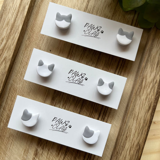 Grey and White cat earrings
