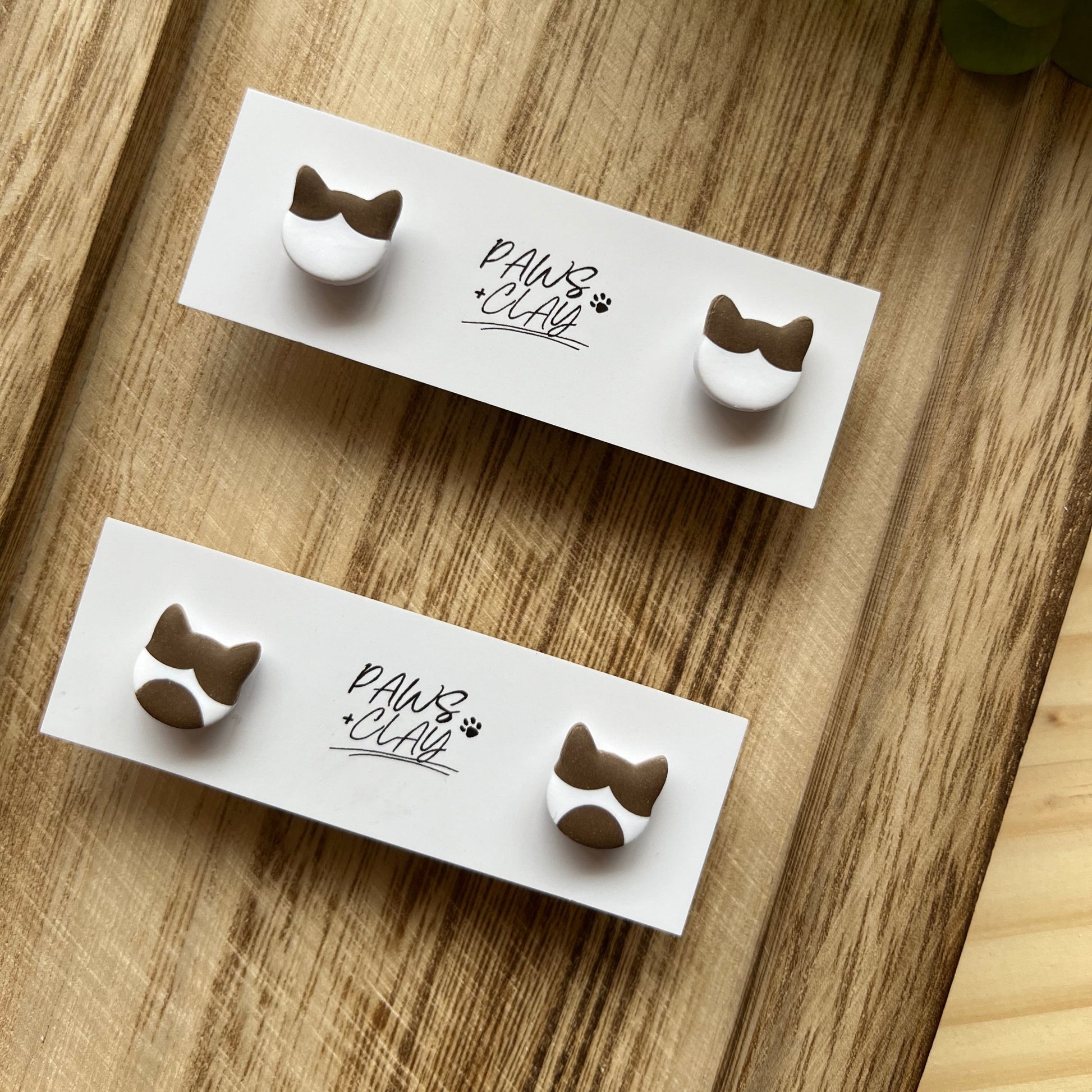Chocolate and White cat earrings